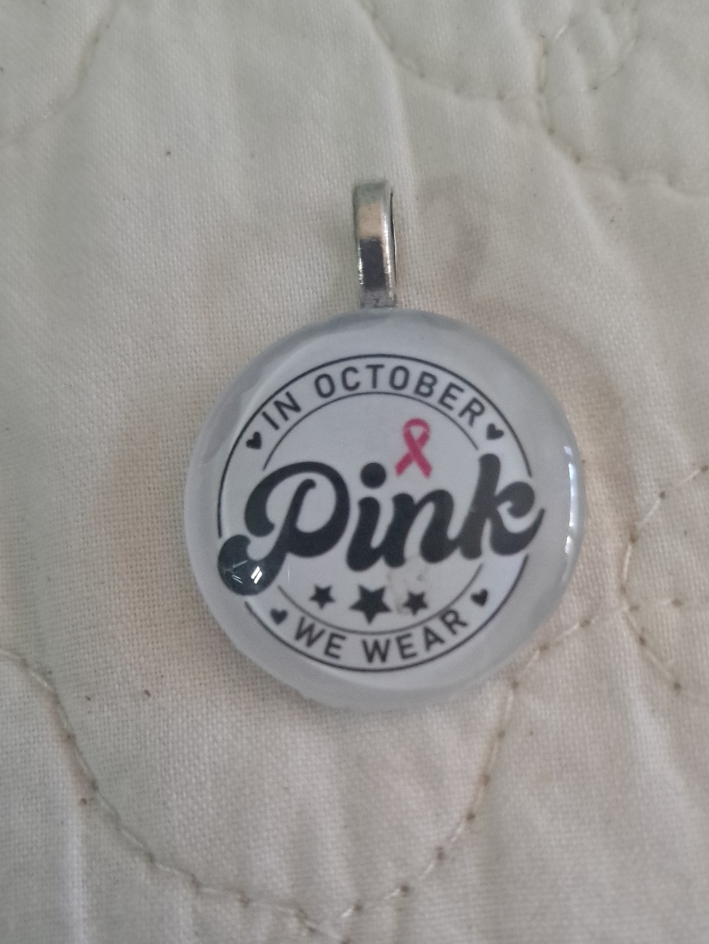 Pink Breast Cancer Awareness Pendant Necklace - Silver Tone